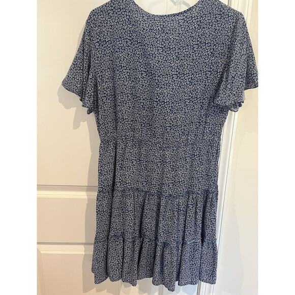 Chelsea28 Blue Floral Flutter Sleeve Dress Size Xl Flowy Summer V Neck - Picture 3 of 4